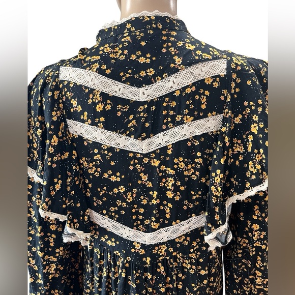 River Island Black Floral Yoke boho
 Long Sleeve mini tunic Dress - Picture 4 of 11